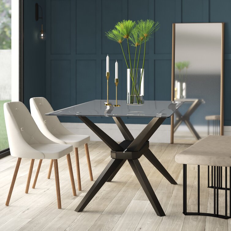 Glass dining table cheap with wooden chairs